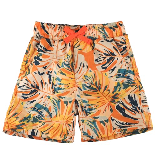 LACOFIA Kinder Jungen Badeshorts Elastische Taille Badehose Jungen Kleinkind Strand Schwimmen Shorts Orange Blätter 4 Jahre 104 von LACOFIA