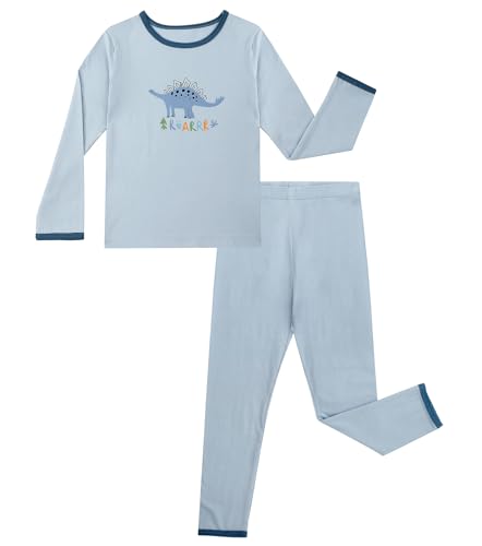 LACOFIA Kinder Jungen Schlafanzug Baumwolle Langarm Pyjama Set Zweiteilig Nachtwäsche Bequem Pjs Mit Lange Oberteile Und Hosen Blau Dinosaurier 140-146 von LACOFIA