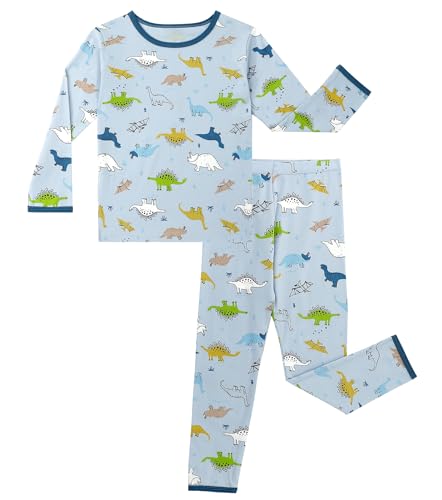 LACOFIA Kinder Jungen Schlafanzug Baumwolle Langarm Pyjama Set Zweiteilig Nachtwäsche Bequem Pjs Mit Lange Oberteile Und Hosen Dino 116-122 von LACOFIA
