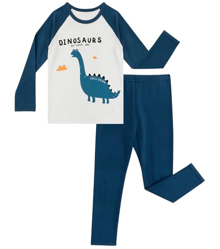 LACOFIA Kinder Jungen Schlafanzug Baumwolle Langarm Pyjama Set Zweiteilig Nachtwäsche Bequem Pjs Mit Lange Oberteile Und Hosen Dinosaurier 128-134 von LACOFIA