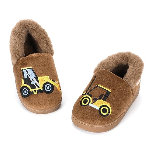 LACOFIA Kinder Jungen Winter Hausschuhe Kleinkinder Warm Plüsch Pantoffel Karikatur Haus Winterschuhe Braun 21/22 von LACOFIA