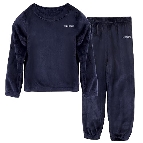 LACOFIA Kinder Jungen Winter Schlafanzüge Warme Polar Fleece Pyjama Set Langarm Hausanzug Nachtwäsche Pjs Mit Lange Oberteile Und Hosen Marineblau 6-7 Jahre/120 von LACOFIA