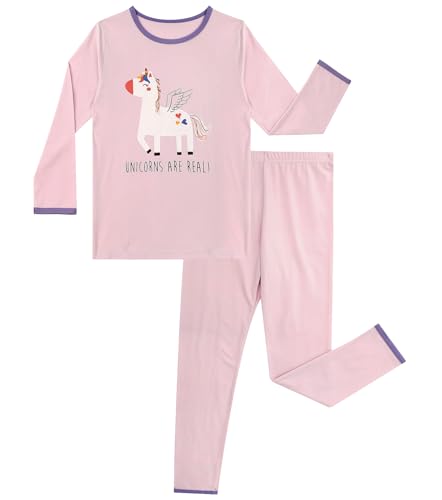LACOFIA Kinder Mädchen Schlafanzug Baumwolle Langarm Pyjama Set Zweiteilig Nachtwäsche Bequem Pjs Mit Lange Oberteile Und Hosen Lila Einhörner 140-146 von LACOFIA