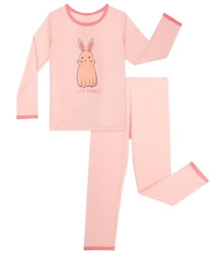 LACOFIA Kinder Mädchen Schlafanzug Baumwolle Langarm Pyjama Set Zweiteilig Nachtwäsche Bequem Pjs Mit Lange Oberteile Und Hosen Rosa Kaninchen 140-146 von LACOFIA
