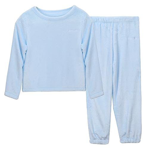 LACOFIA Kinder Mädchen Winter Schlafanzüge Warme Polar Fleece Pyjama Set Langarm Hausanzug Nachtwäsche Pjs Mit Lange Oberteile Und Hosen Blau 6-7 Jahre/120 von LACOFIA