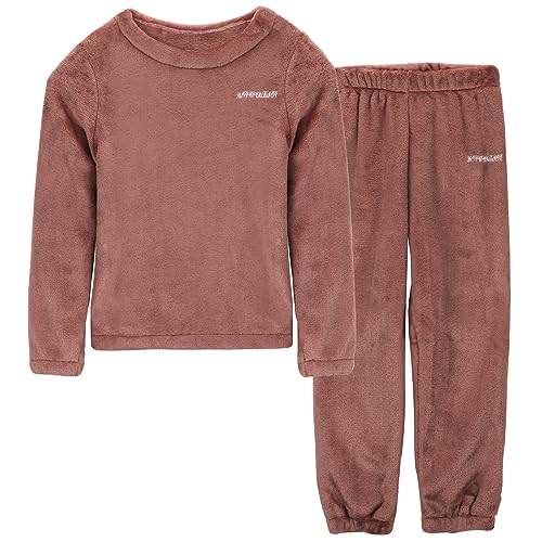 LACOFIA Kinder Mädchen Winter Schlafanzüge Warme Polar Fleece Pyjama Set Langarm Hausanzug Nachtwäsche Pjs Mit Lange Oberteile Und Hosen Dunkelrot 6-7 Jahre/120 von LACOFIA