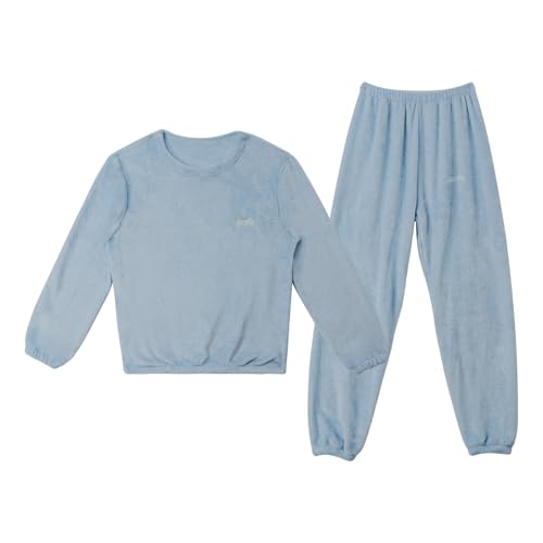 LACOFIA Kinder Mädchen Winter Schlafanzüge Warme Polar Fleece Pyjama Set Langarm Hausanzug Nachtwäsche Pjs Mit Lange Oberteile Und Hosen Dunstblau 9-10 Jahre/140 von LACOFIA