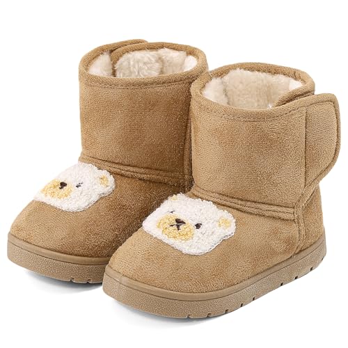 LACOFIA Kinder Mädchen Winterstiefel Kleinkind rutschfeste Schneestiefel Warme Outdoor Kinder Gefütterte Winterschuhe mit Gummisohle Khaki 29 EU von LACOFIA