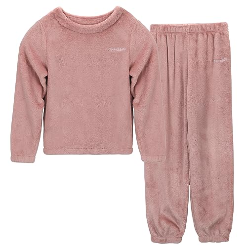 LACOFIA Kinder Winter Mädchen Schlafanzüge Warme Polar Fleece Pyjama Set Langarm Hausanzug Nachtwäsche Pjs Mit Lange Oberteile Und Hosen Rosa 7-8 Jahre/130 von LACOFIA