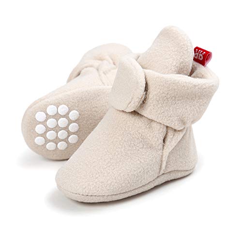 LACOFIA Kleinkind Baby Jungen Mädchen rutschfest Weiche Sohle Slipper Stiefel Winter Krabbelschuhe Beige 12-18 Monate von LACOFIA