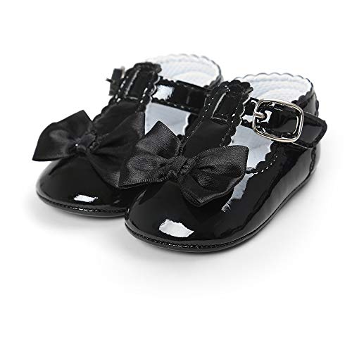 LACOFIA Kleinkind Baby Krabbelschuhe Mädchen T-Bar rutschfest Bowknot Prinzessin Schuhe Schwarz 6-12 Monate von LACOFIA