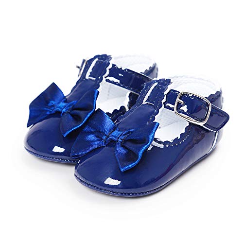 LACOFIA Kleinkind Baby Krabbelschuhe Mädchen T-Bar rutschfest Bowknot Prinzessin Schuhe Marine 12-18 Monate von LACOFIA