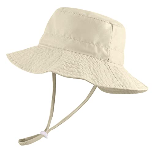 LACOFIA Kleinkind Baby Sonnenhut Kinder Jungen Sommer Mütze UPF 50+ Hut für Strand Schwimmen Schwimmbad Breiter Krempe/Schnell Trocknend Beige 3-7 Jahre von LACOFIA