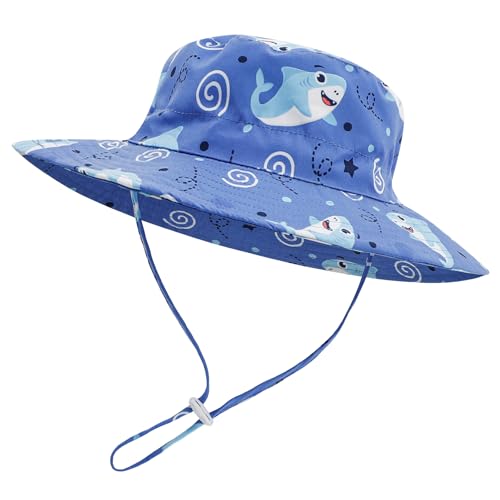 LACOFIA Kleinkind Baby Sonnenhut Kinder Jungen Sommer Mütze UPF 50+ Hut für Strand Schwimmen Schwimmbad Breiter Krempe/Schnell Trocknend Blauer Hai 3-7 Jahre von LACOFIA