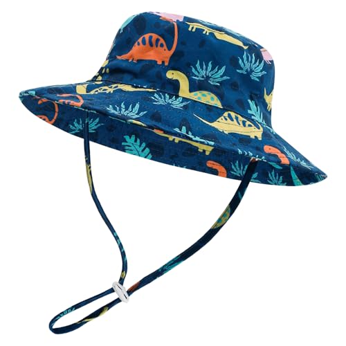LACOFIA Kleinkind Baby Sonnenhut Kinder Jungen Sommer Mütze UPF 50+ Hut für Strand Schwimmen Schwimmbad Breiter Krempe/Schnell Trocknend Marineblau Dinosaurier 3-7 Jahre von LACOFIA