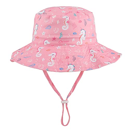 LACOFIA Kleinkind Baby Sonnenhut Kinder Mädchen Sommer Mütze UPF 50+ Hut für Strand Schwimmen Schwimmbad Breiter Krempe/Schnell Trocknend Rosa 6-24 Monate von LACOFIA