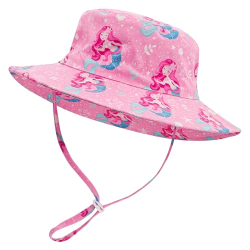 LACOFIA Kleinkind Baby Sonnenhut Kinder Mädchen Sommer Mütze UPF 50+ Hut für Strand Schwimmen Schwimmbad Breiter Krempe/Schnell Trocknend Rosa Meerjungfrau 3-7 Jahre von LACOFIA