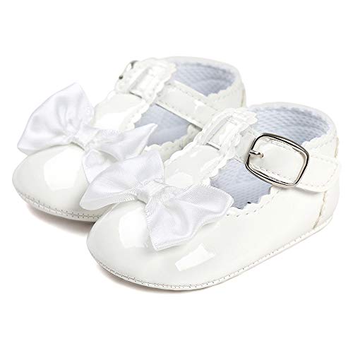 Kleinkind Babyschuhe Mädchen T-Bar rutschfest Bowknot Prinzessin Taufschuhe Weiß 6-12 Monate von LACOFIA