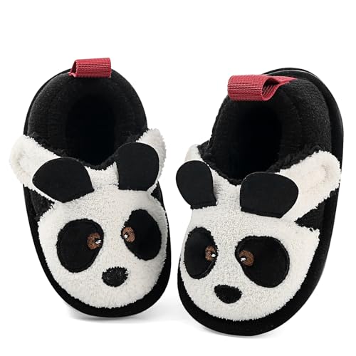 LACOFIA Kleinkind Hausschuhe Jungen Mädchen Plüsch Tier Pantoffel Kinder Winter Warm rutschfeste Haus Schuhe Komfort Slipper Panda Schwarz 22/23 EU von LACOFIA