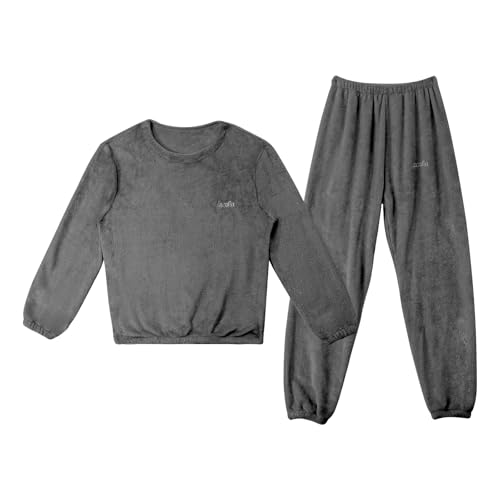 LACOFIA Kleinkind Jungen Winter Schlafanzüge Warme Polar Fleece Pyjama Set Kinder Langarm Hausanzug Nachtwäsche Pjs Mit Lange Oberteile Und Hosen Grau 4-5 Jahre/110 von LACOFIA