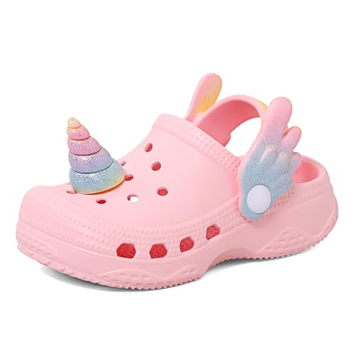 LACOFIA Kleinkind Mädchen Clogs Garten Schuhe rutschfeste Kinder Strand Hausschuhe Sommer Sandalen Rosa Einhörner 31/32 von LACOFIA