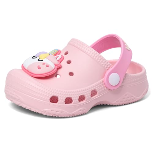 LACOFIA Kleinkind Mädchen Clogs Garten Schuhe rutschfeste Kinder Strand Pantoletten Sommer Sandalen Hellrosa 26/27 von LACOFIA
