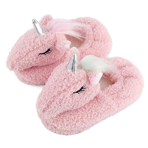 LACOFIA Kleinkind Mädchen Hausschuhe Kind Tier Pantoffeln Winter Plüsch Hausschuhe rutschfeste Einhörner Rosa 22/23 von LACOFIA