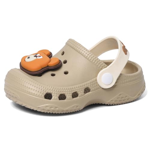 LACOFIA Kleinkind Mädchen Jungen Clogs Garten Schuhe rutschfeste Baby Strand Pantoletten Sommer Sandalen Khaki 21/22 von LACOFIA