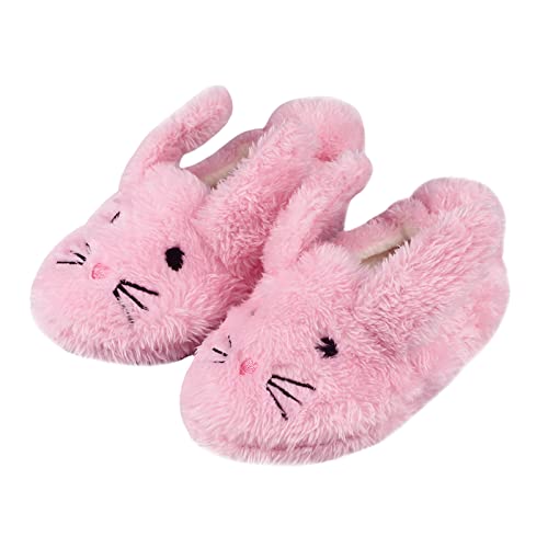 LACOFIA Kleinkind Mädchen rutschfest Gummisohle Schuhe Kinder Winter Warme Plüsch Kaninchen Hausschuhe Rosa 22/23 EU von LACOFIA