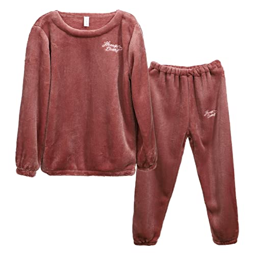 LACOFIA Kleinkind Mädchen Schlafanzüge Warme Polar Fleece Pyjama Set Kinder Winter Langarm Hausanzug Nachtwäsche Pjs Mit Lange Oberteile Und Hosen Dunkelrot 4-5 Jahre 110 von LACOFIA