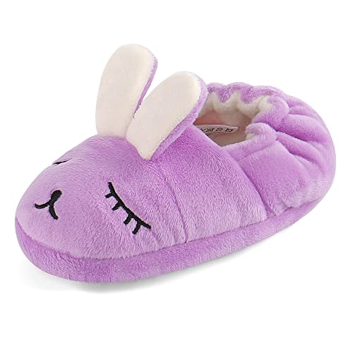 LACOFIA Kleinkind Mädchen rutschfest Kaninchen Schuhe Kinder Winter Warme Plüsch Gummisohle Hausschuhe Lila 22/23 EU von LACOFIA