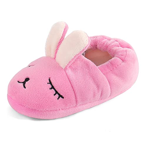 LACOFIA Kleinkind Mädchen rutschfest Kaninchen Schuhe Kinder Winter Warme Plüsch Gummisohle Hausschuhe Rosa 22/23 EU von LACOFIA