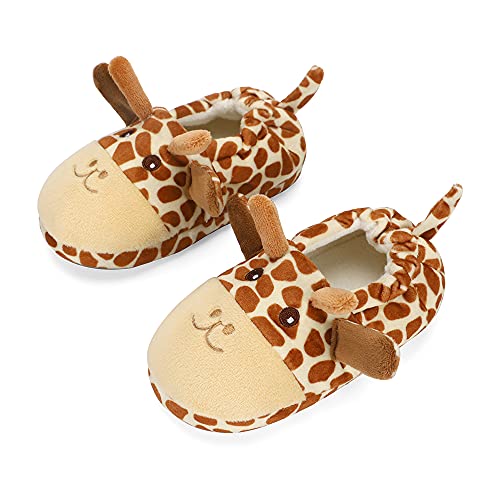 LACOFIA Kleinkind Plüsch Hausschuhe Kinder Jungen Mädchen Tiere Pantoffeln rutschfeste Hüttenschuhe Slipper Unisex Braune Giraffe 26/27 von LACOFIA