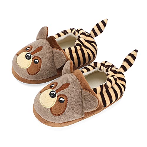 LACOFIA Kleinkind Plüsch Hausschuhe Kinder Jungen Mädchen Tiere Pantoffeln rutschfeste Hüttenschuhe Slipper Unisex Brauner Waschbär 22/23 von LACOFIA