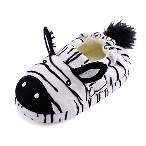 LACOFIA Kleinkind Plüsch Hausschuhe Kinder Jungen Mädchen Tiere Pantoffeln rutschfeste Hüttenschuhe Slipper Unisex Gestreiftes Zebra 22/23 von LACOFIA