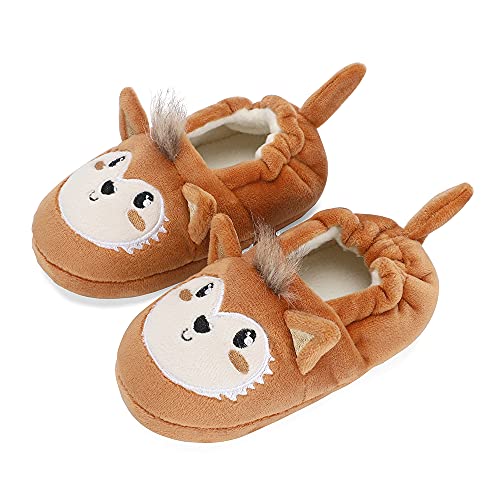 LACOFIA Kleinkind Plüsch Hausschuhe Kinder Jungen Mädchen Tiere Pantoffeln rutschfeste Hüttenschuhe Slipper Unisex Oranger AFFE 22/23 von LACOFIA