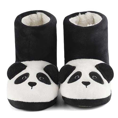 LACOFIA Kleinkind Tier Hausschuhe Kinder Plüsch Stiefel für Mädchen Jungen Winter Pantoffeln rutschfeste Haus Winterstiefel Panda 26/27 von LACOFIA