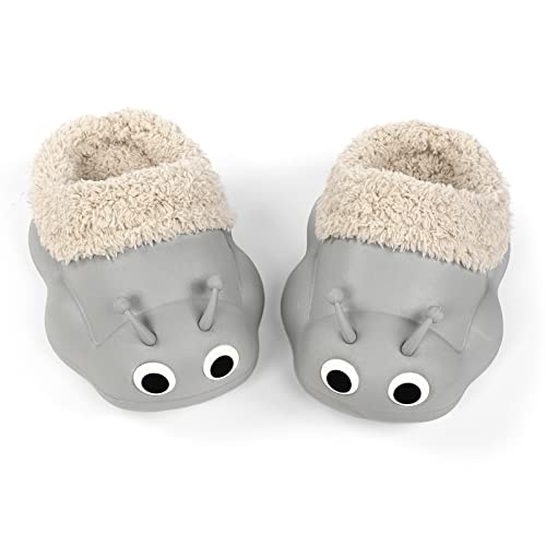 LACOFIA Kleinkind Tier Hausschuhe Pelz Gefütterte Kinder Winter Clogs Jungen wasserdichte Pantoffeln Haus Winterschuhe Raupen Grau 24/25 von LACOFIA