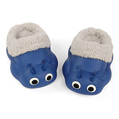 LACOFIA Kleinkind Tier Hausschuhe Pelz Gefütterte Kinder Winter Clogs Jungen wasserdichte Pantoffeln Haus Winterschuhe Raupen Marineblau 26/27 von LACOFIA