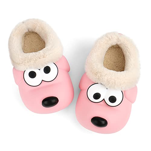 LACOFIA Kleinkind Tier Hausschuhe Pelz Gefütterte Kinder Winter Clogs Mädchen wasserdichte Pantoffeln Haus Winterschuhe Hund Rosa 26/27 von LACOFIA