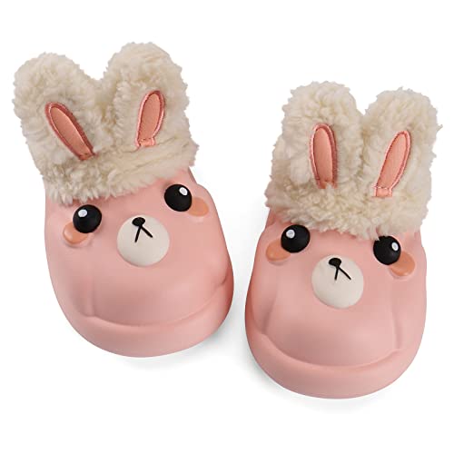 LACOFIA Kleinkind Tier Hausschuhe Pelz Gefütterte Kinder Winter Clogs Mädchen wasserdichte Pantoffeln Haus Winterschuhe Kaninchen Rosa 27/28 von LACOFIA