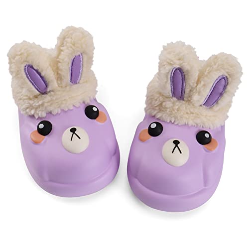 LACOFIA Kleinkind Tier Hausschuhe Pelz Gefütterte Kinder Winter Clogs Mädchen wasserdichte Pantoffeln Haus Winterschuhe Kaninchen Violett 26/27 von LACOFIA