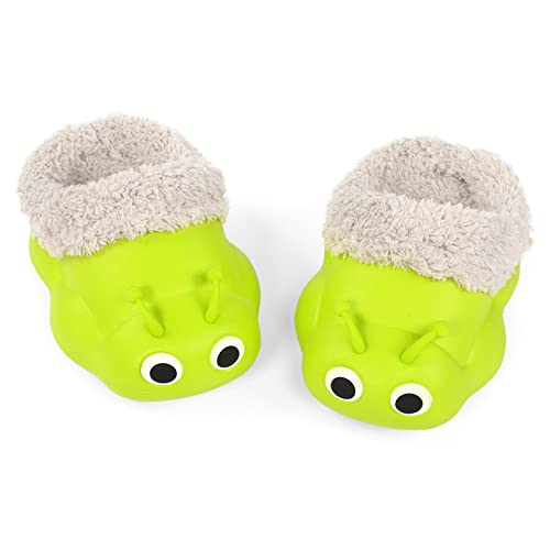 LACOFIA Kleinkind Tier Hausschuhe Pelz Gefütterte Kinder Winter Clogs Mädchen wasserdichte Pantoffeln Haus Winterschuhe Raupen Grün 24/25 von LACOFIA