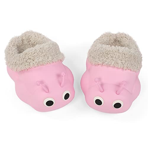 LACOFIA Kleinkind Tier Hausschuhe Pelz Gefütterte Kinder Winter Clogs Mädchen wasserdichte Pantoffeln Haus Winterschuhe Raupen Rosa 24/25 von LACOFIA