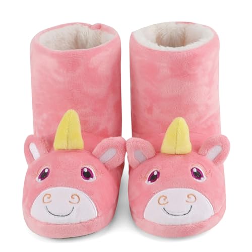 LACOFIA Kleinkind Tier Hausschuhe Stiefel Kinder Mädchen Winter Plüsch Pantoffeln rutschfeste Haus Winterstiefel Rosa Einhorn 23/24 von LACOFIA