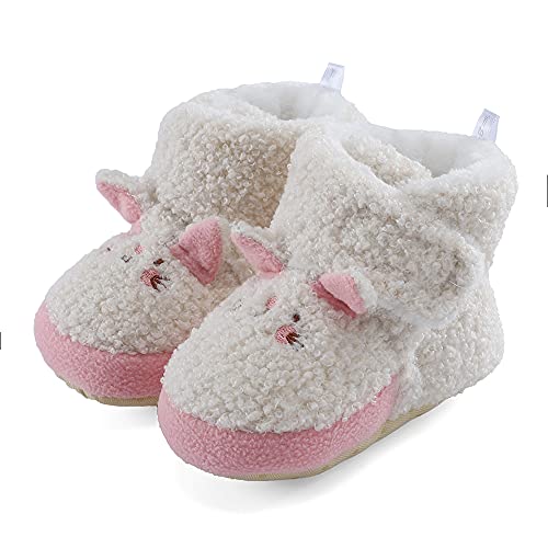 LACOFIA Kleinkinder Baby Mädchen Winterschuhe Wärme Krabbelschuhe rutschfest Weiche Sohle Baby Winterstiefel Weiß 6-12 Monate von LACOFIA