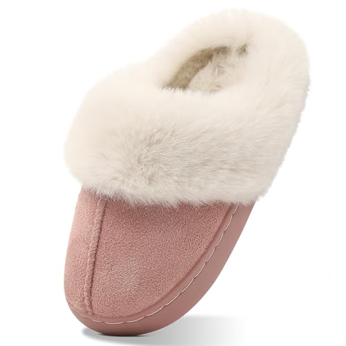 LACOFIA Mädchen Hausschuhe Kinder Plüsch Pantoffel Winter Warm Haus Schuhe rutschfest Bequeme Slipper Rosa 31/32 EU von LACOFIA
