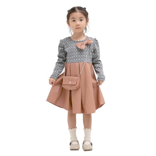 LACOFIA Mädchen Kleid Prinzessin Langarm Winter Herbst Casual Party Kinder Kleider mit Umhängetasche (3587) Rosa 2 Jahre von LACOFIA