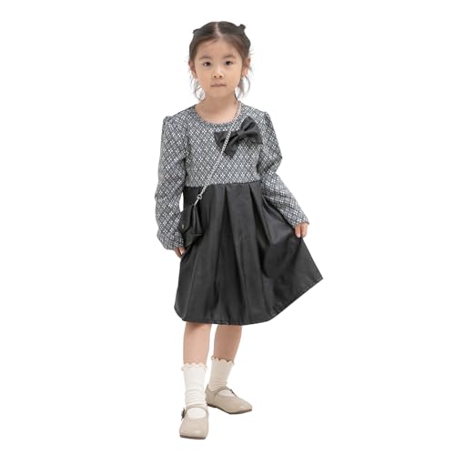 LACOFIA Mädchen Kleid Prinzessin Langarm Winter Herbst Casual Party Kinder Kleider mit Umhängetasche (3587) Schwarz 6 Jahre von LACOFIA