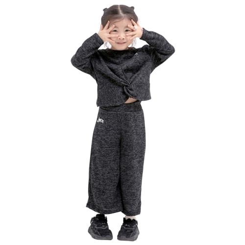 LACOFIA Mädchen Kleidung Set Langarmshirt Crop Tops und Hose mit Elastischer Taille Fashion Mädchen Freizeitkleidung Kinder Outfit Set (3840) Dunkelgrau 10 Jahre von LACOFIA